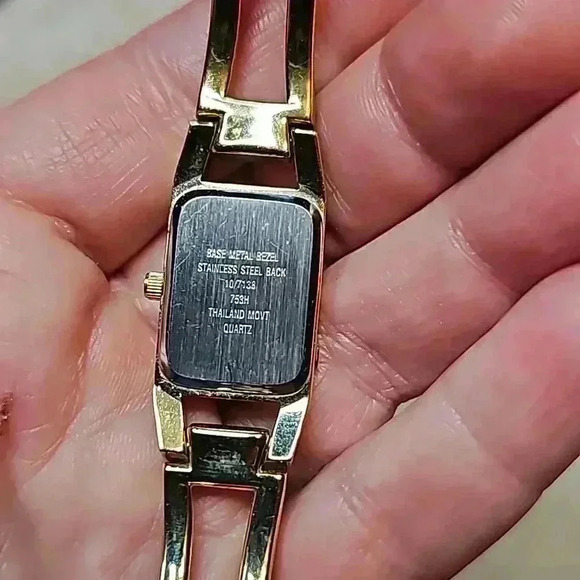 Anne Klein Gold Tone & White Gem Bracelet Watch with Expander Link & Silver Face - Picture 2 of 3